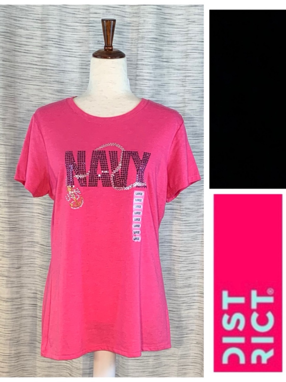 NWT District pink United States Navy sequined short sleeve tee shirt.
